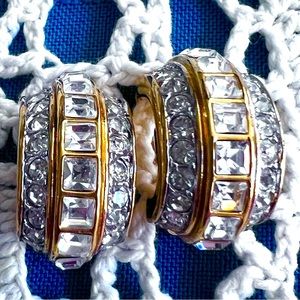 D’Orlan vintage Austrian Crystals triple karat gold plated clip earrings